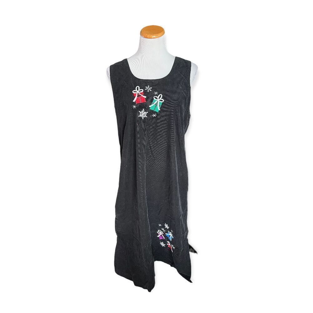 Womens Vintage Embroidered Mandal Bay Christmas Holiday Corduroy Jumper Dress -